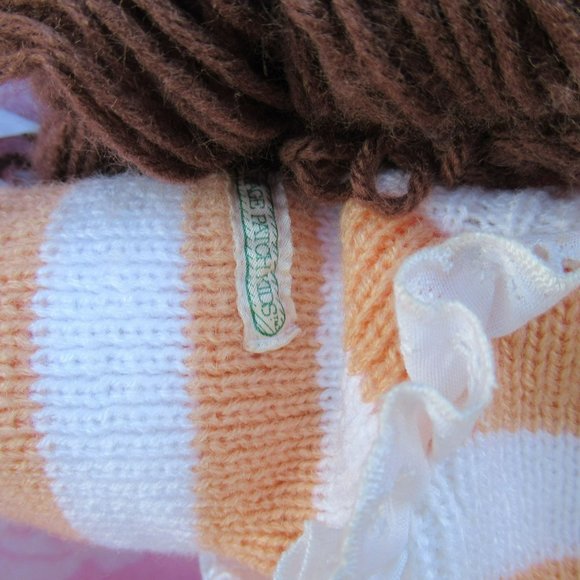 Cabbage Patch Kids Girl '86 Brunette Tongue Brown Eyes Peach Stripe Knit 2 Piece - Picture 7 of 13